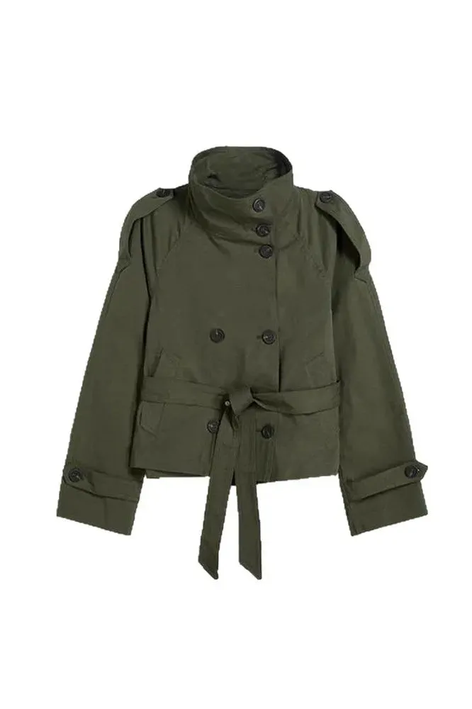 Chic Stand Collar Cropped Trench Coat