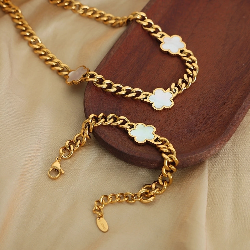 Casual Minimalist Flower Titanium Steel Acrylic Turquoise Shell 18K Gold Plated Plating Inlay Bracelets Necklace