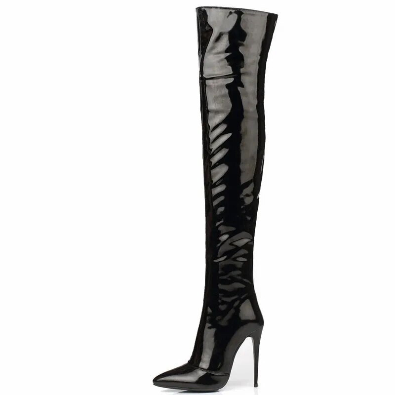 TAAFO Women Long Thigh High Boots Black Soft PleatherWoman Dress Party Evening Shoes Heels 