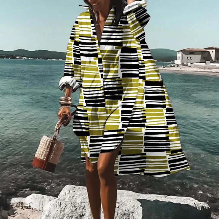 ⚡NEW SEASON⚡Casual Contrast Stripe Print Resort Midi Dress