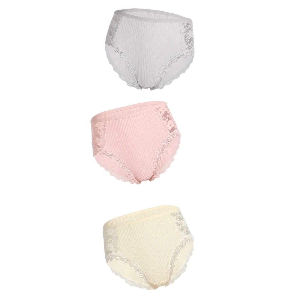 3PCS Hot Sale Cotton Panties Comfot Seamless High Waist Women's Panties Solid Lace Briefs Underwear Sexy Plus Size Underpants