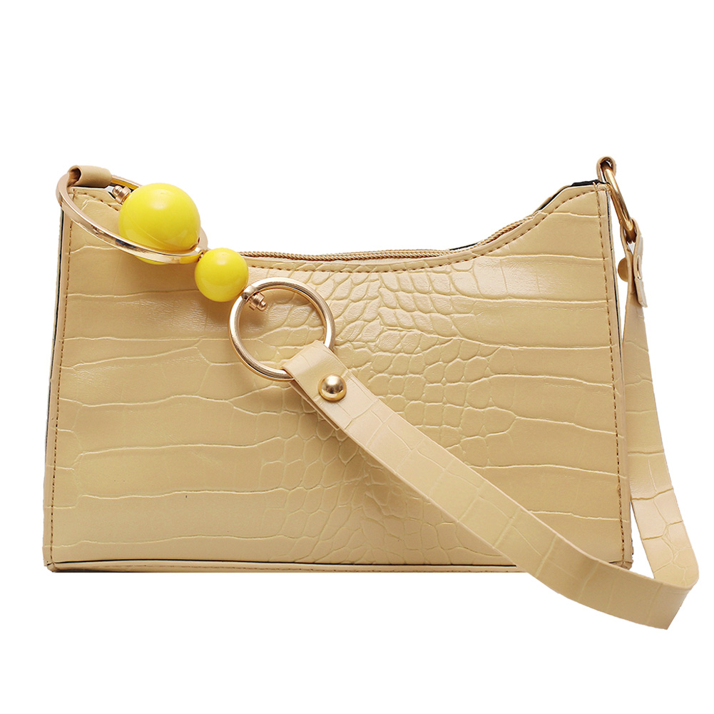 

Women Beads Underarm Shoulder Bags Solid Daily Totes Small Handbag -Yellow, 501 Original