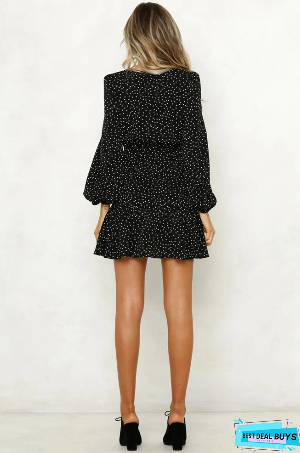 Sexy V-Neck Polka Dot Dress Black Dresses