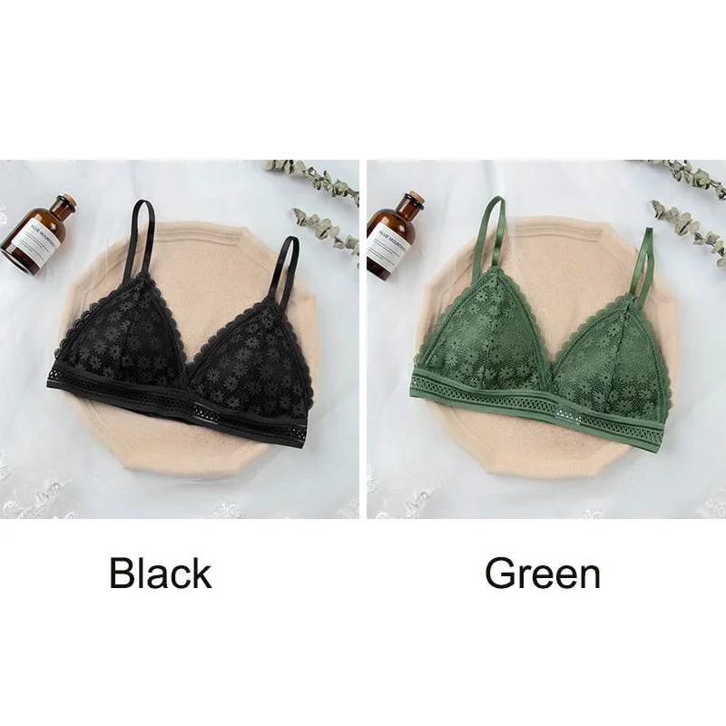 Women Lace Bra No Steel Ring Beauty Back Wrapped Chest Comfortable Daisy Brassiere Stretch Triangle Cup Padded Underwear 1/2Pcs