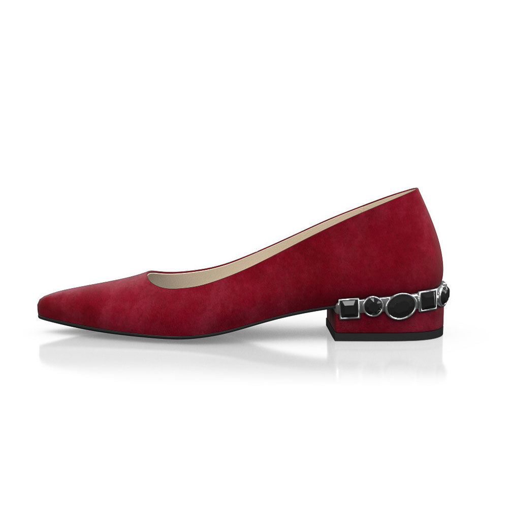 Red Faux Suede Pointed Toe Decorative Heel Elegant Slip-On Pumps Nicepairs