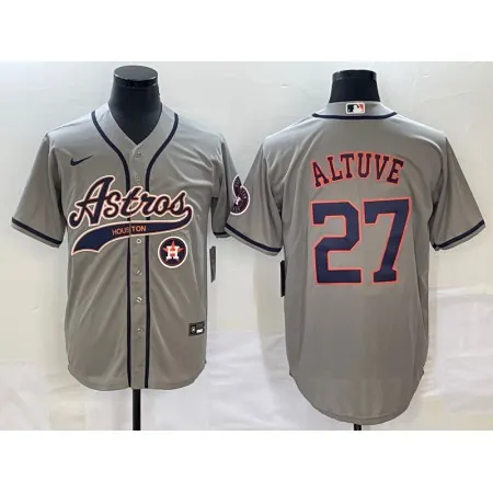 Men's Houston Astros #27 Jose Altuve Gray With Patch Cool Base Stitched Baseball Jersey 04Y9