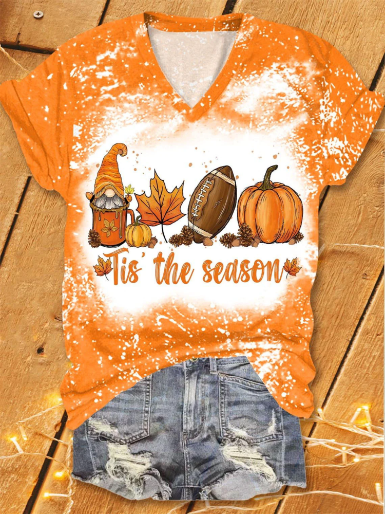 Tis The Season Football Latte Leaves Print T-Shirt