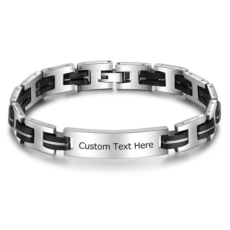 Men's Bracelet Engravable Waterproof Stainless Steel Bracelets Personalized ID Bracelets Black Silver