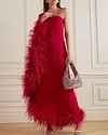 One Shoulder Feather Trimmed Crepe Gown