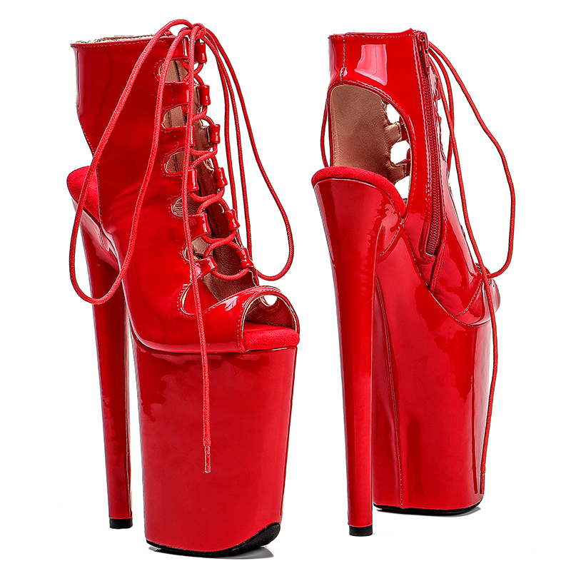 VCshoes 23CM/9inches Patent Leather Ankle Boots Fetish Stripper Shoes Women Pole Dance Models Catwalk Show High Heels 2B