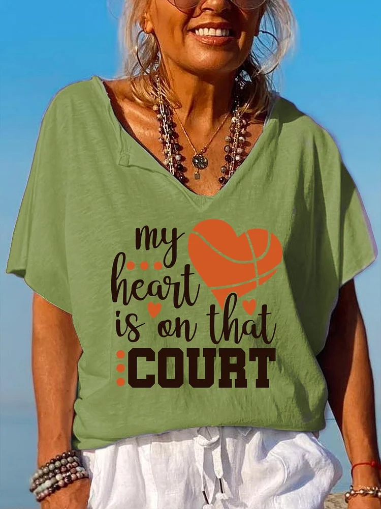 My Heart Is On That Court V Neck T-shirt-Annaletters