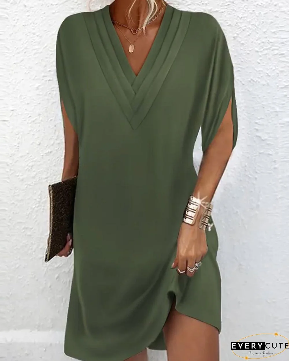 Slit sleeve solid color elegant dress