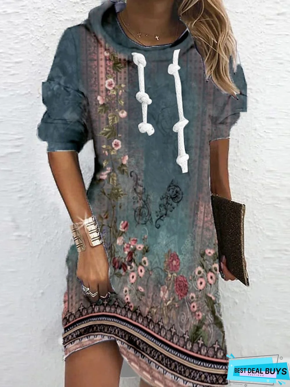 Women&lsquo;s Hoodie Dress Winter Dress Sweatshirt Dress Winter Dress  Green Blue Purple Long Sleeve Floral Print Winter Fall Hooded Vacation Casual Fall Dress 2022 S M L XL XXL 3XL