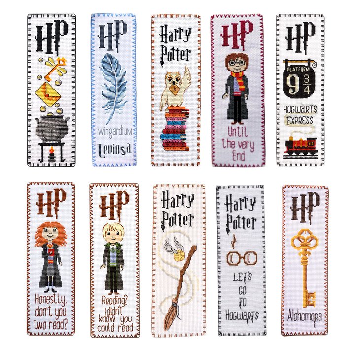 Baker Ross AR141 Wooden Bookmark Cross Stitch Kits - Pack of 4, Embroidery Set with Thread for Kids