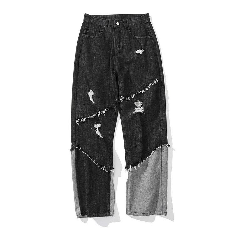Patchwork Jeans Men's plus Size Retro Sports Trousers Loose Multicolor Straight-Leg Pants Street Trousers Men Jeans
