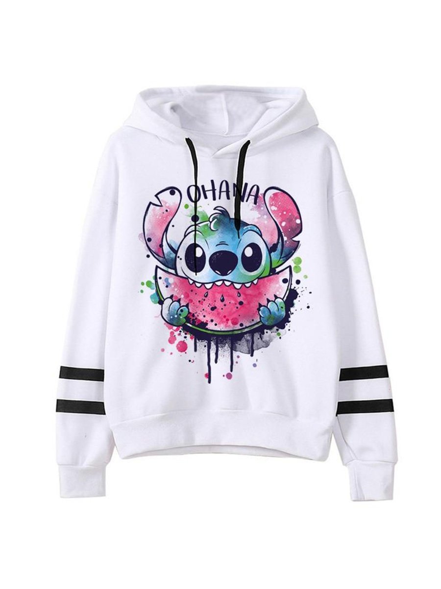 Kawaii Stitch Hoodies Cartoon Graphic Print Streetwear Hooded Sweatshirts