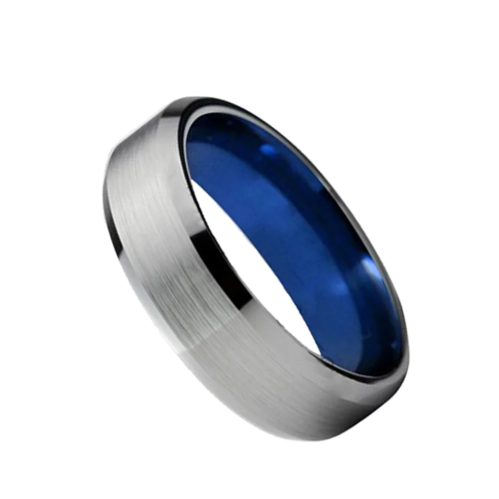 6MM 8MM Gray Brushed Tungsten Carbide Rings Bevel Edge For Men
