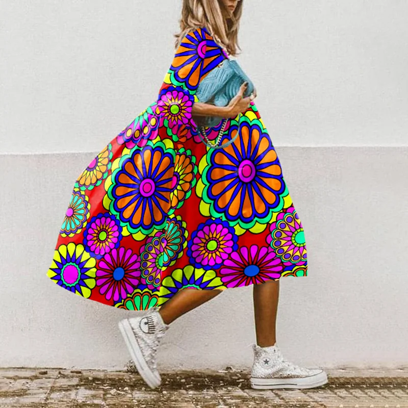 ⚡NEW SEASON⚡Fashion Colorful Circle Print Large Hem Midi Dress