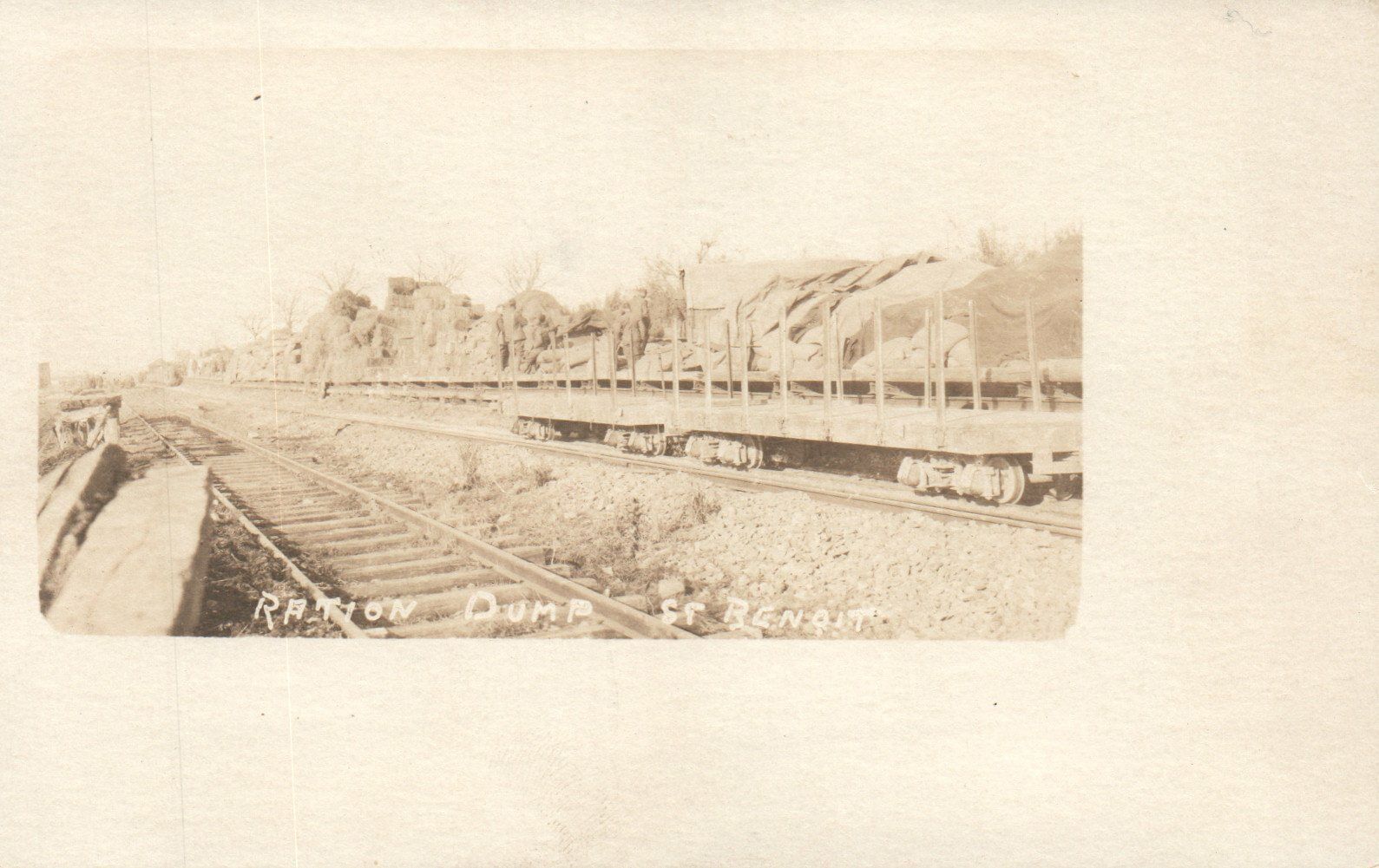 WWI WWII Ration Dump St. Benoit Military Real Photo Poster painting RPPC Postcard