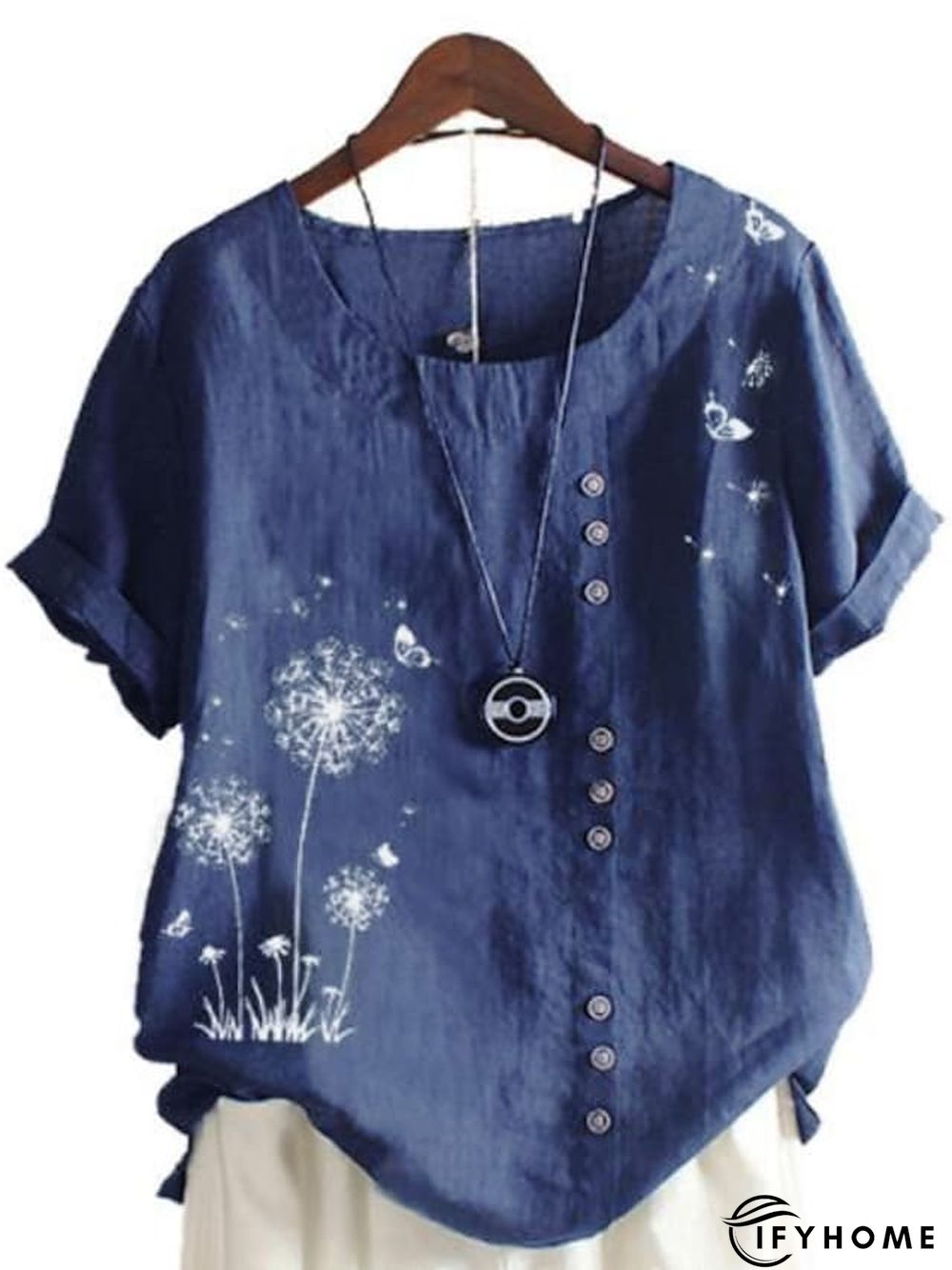 Women's Shirt Blouse Graphic Floral Short Sleeve Date Vacation Daily Casual Crew Neck Cotton Slim L | IFYHOME