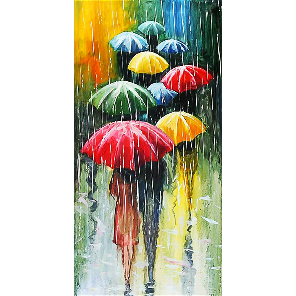 

45*85CM - Umbrella People - Round Drill Diamond Painting, 501 Original