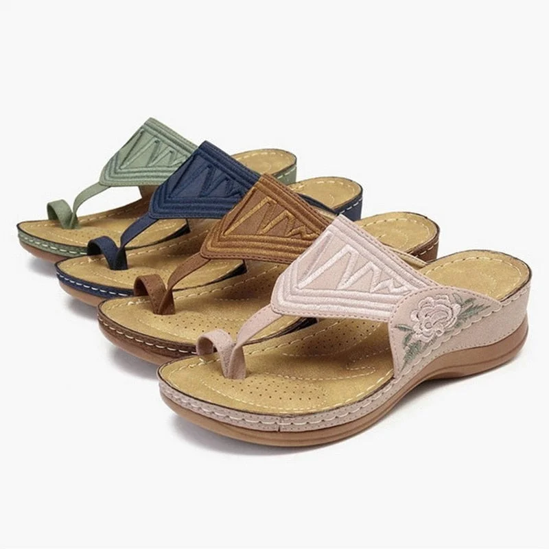 2021New Women Sandals Summer Orthopedic Sandals Women Car Line Slides  Leather Female Flip Flops Ladies Platform Retro Shoes 530