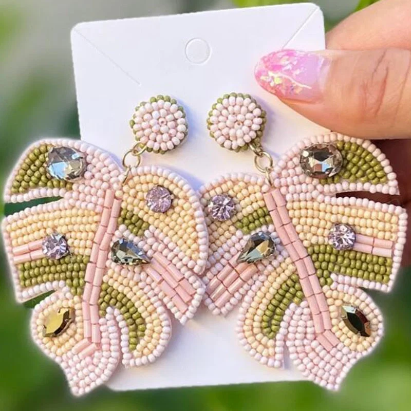 Dvacaman Boho Handmade Beaded Leaf Parrot Pendant Earrings for Women 2022 New Design Wedding Jewelry Korean Drop Dangle Earrings