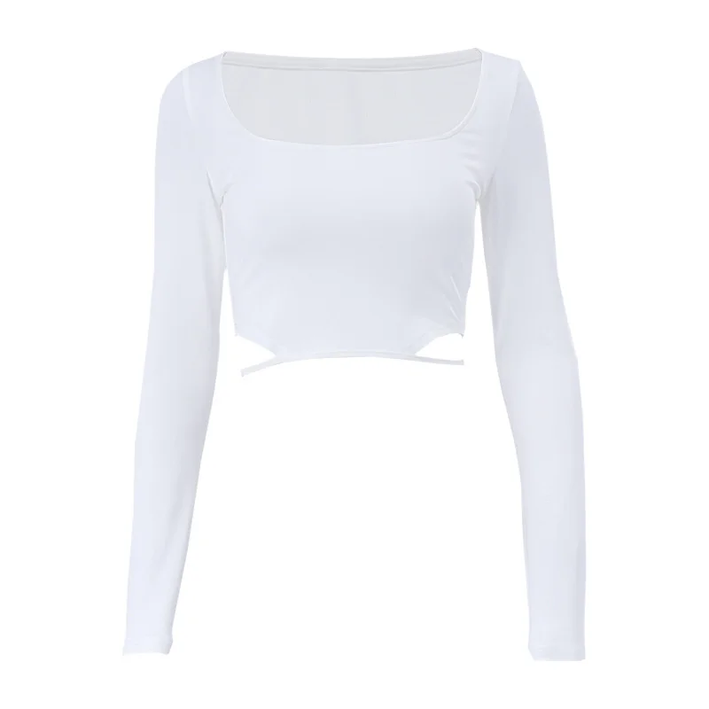 Brownm Brownm Summer New Trend Sexy Sweet And Hot Wind French Square Collar Navel Design Sense Long-Sleeved Top Female