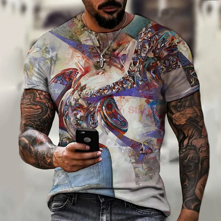 Hip Hop Graffiti Summer Short Sleeve Crew Neck Men's T-shirts at Hiphopee