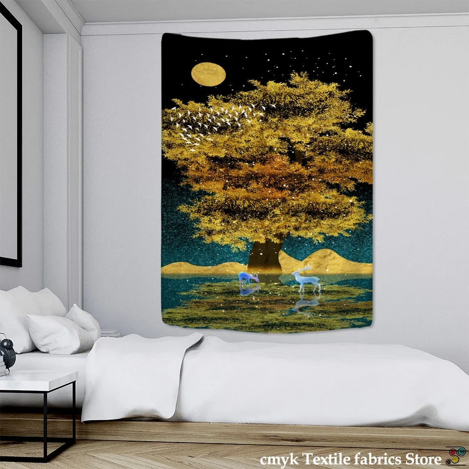 Koi Impression Painting Tapestry Wall Hanging Bohemian Style Hippie Tapiz Witchcraft Psychedelic Home Decor