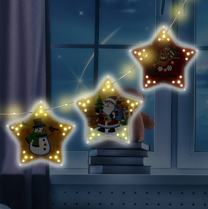 DIY Diamond Painting Christmas Tree Ornaments LED Hanging Star Lights