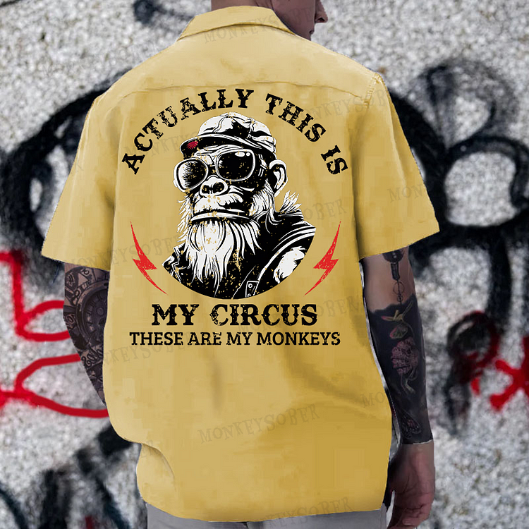 Actually This Is My Circus These Are My Monkeys Printed Button Up Shirt