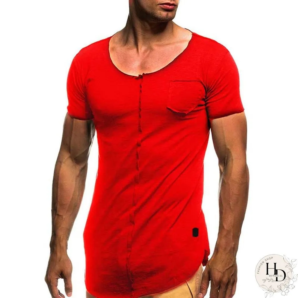 Fashion Mens Patchwork Tshirt Solid Short Sleeve Shirt Spring Summer Casual neck slim