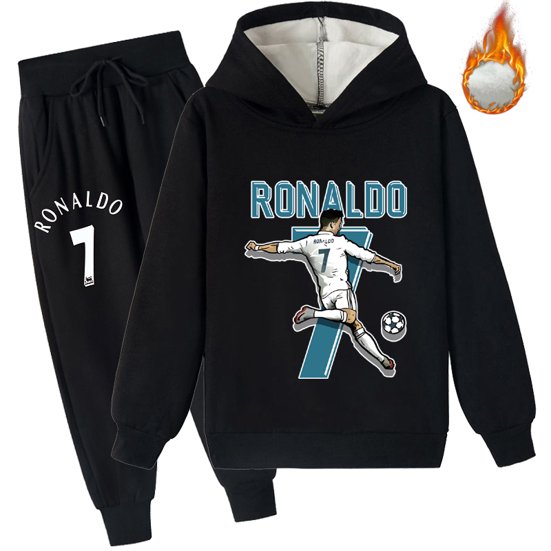 Mayoulove Kids' Ronaldo Fleece Hoodie Set - Stylish Sweatshirt for Boys  Girls, Perfect for Young Soccer Fans-Mayoulove