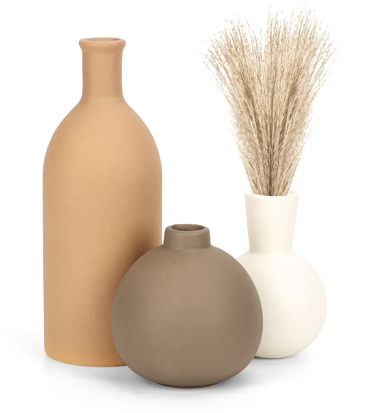 Sanmadrola Ceramic Vase Set for Flowers, Farmhouse Vases Home Decor Pottery Vases for Pampas Grass&Dried Flowers,Suitable for Bedroom, Living Room,Office, Bookshelf,Bathroom, Brown