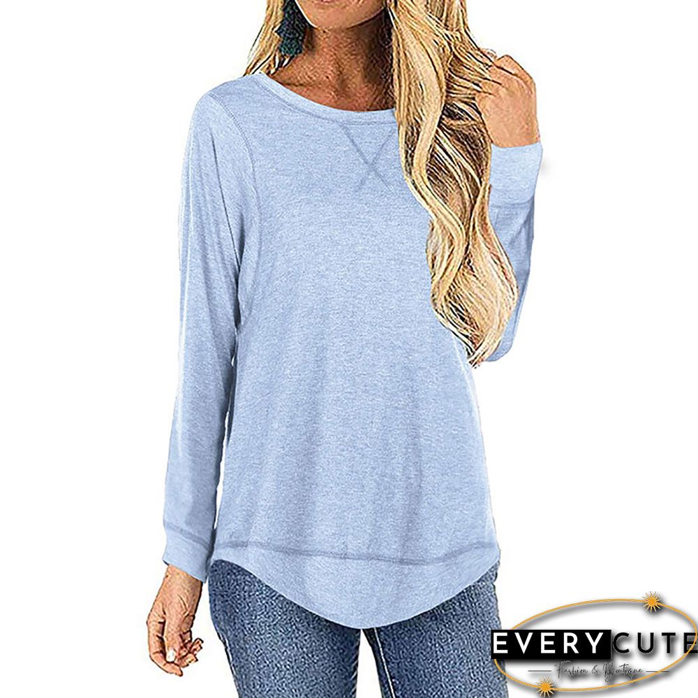 Light Blue Long Sleeve Loose Fit Sweatshirt