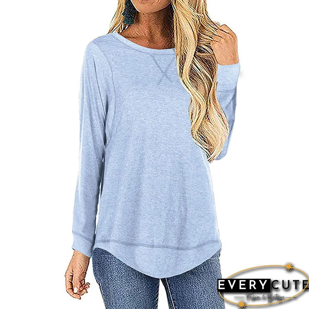 Light Blue Long Sleeve Loose Fit Sweatshirt