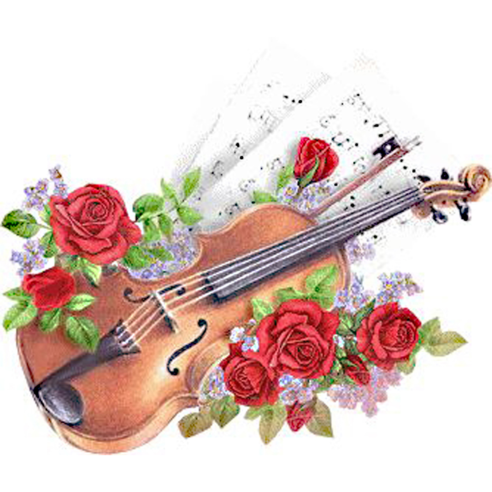 Скрипка с цветами на прозрачном фоне