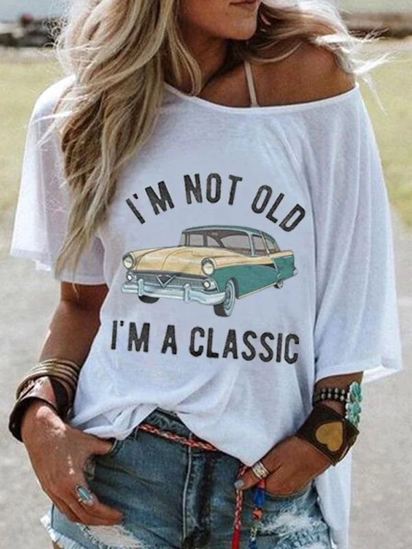 Crew Neck Short Sleeve Cartoon Car Print Casual Top