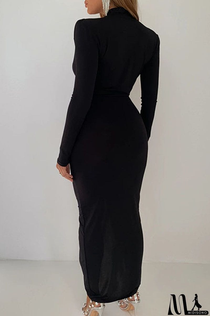 MidiSono - Sexy Solid Patchwork Slit Fold Asymmetrical V Neck One Step Skirt Dresses