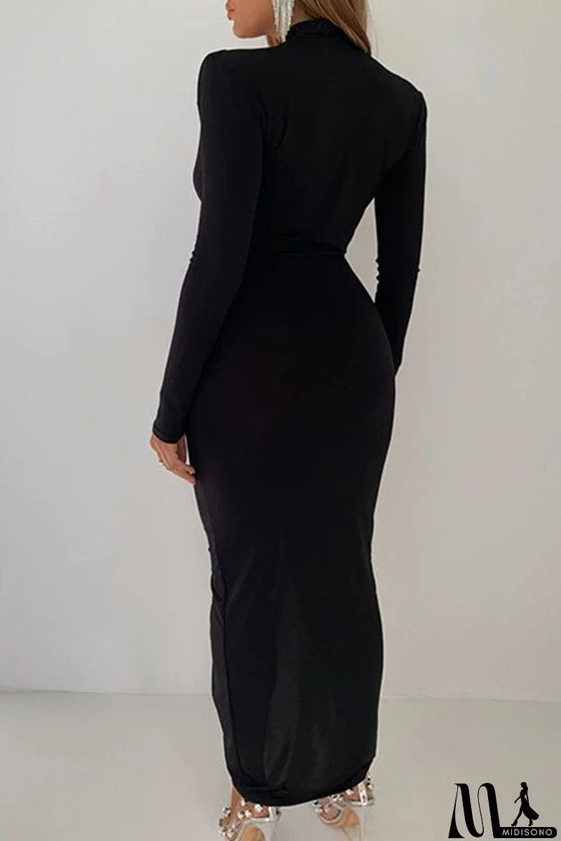 MidiSono - Sexy Solid Patchwork Slit Fold Asymmetrical V Neck One Step Skirt Dresses