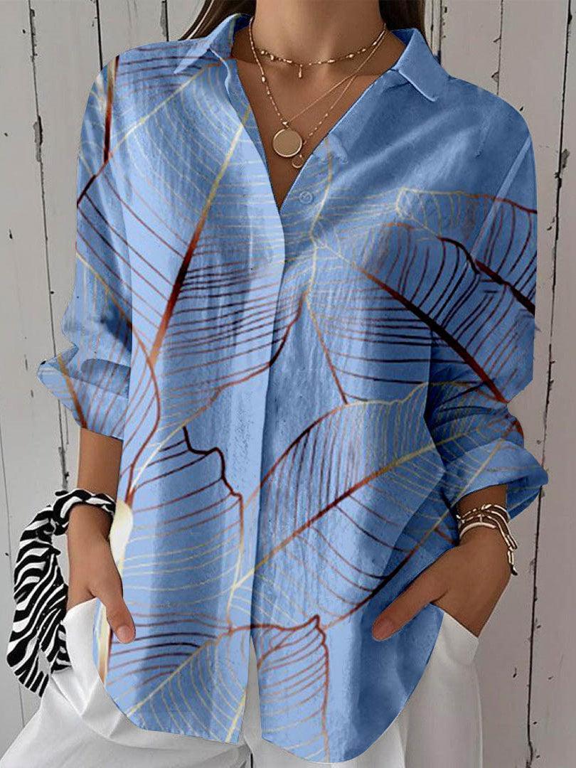 Women 3/4 Sleeve Shirt Collar Floral Printed Graphic Button Tops