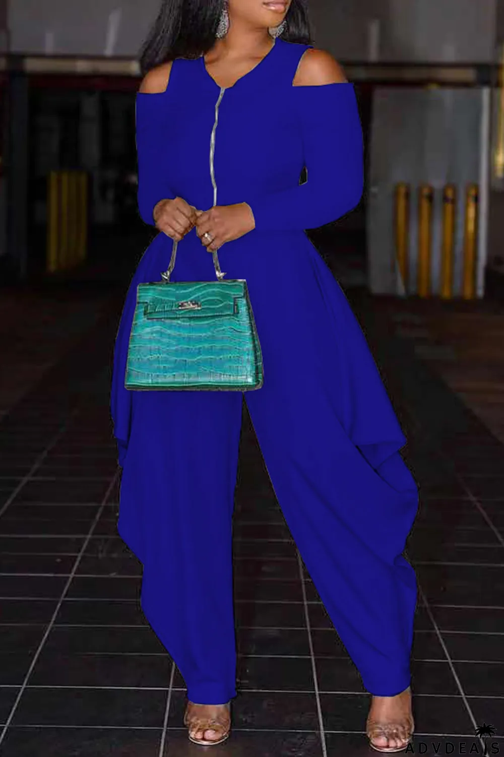 White Casual Solid Patchwork V Neck Loose Jumpsuits