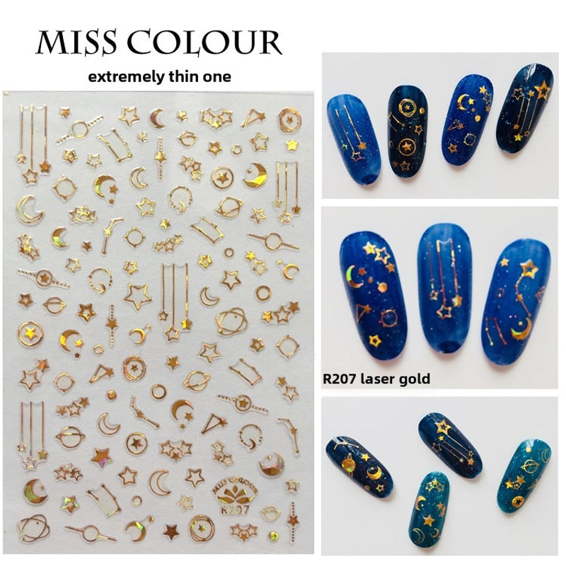 3D Star Moon Nail Stickers Phototherapy Nail Art Supplies Star Moon Nail Art Stickers R207 Nail Art Constellation Metal Jewelry