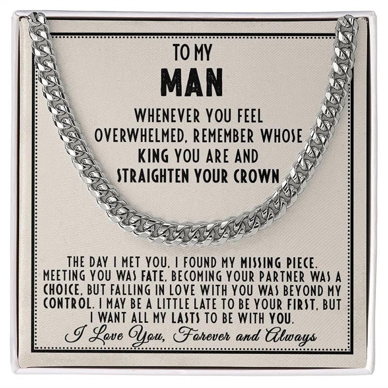 Unique Gift To My Man Straighten Your Crown Cuban Link Chain Necklace