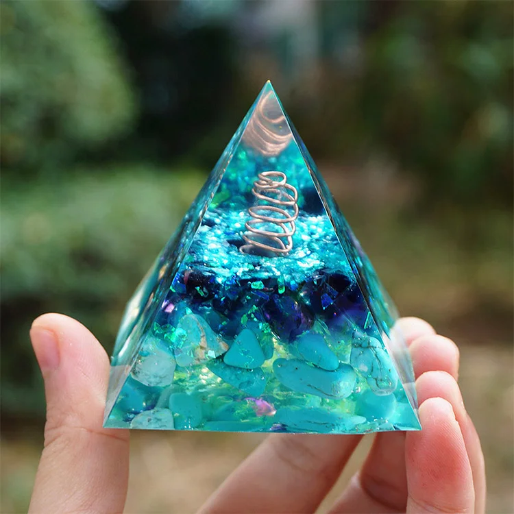 Clear Crystal Pillar With Turquoise Orgone Pyramimd