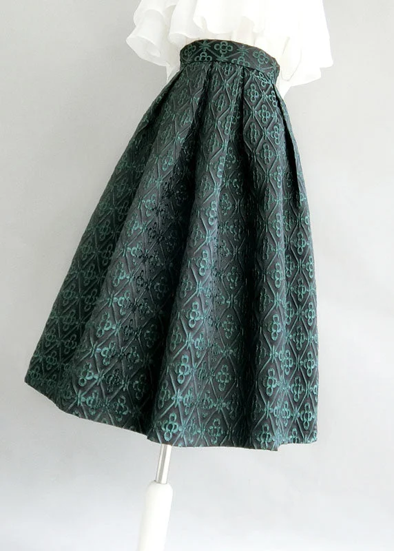 Organic Blackish Green Wrinkled Embroideried Patchwork Cotton Skirts Spring
