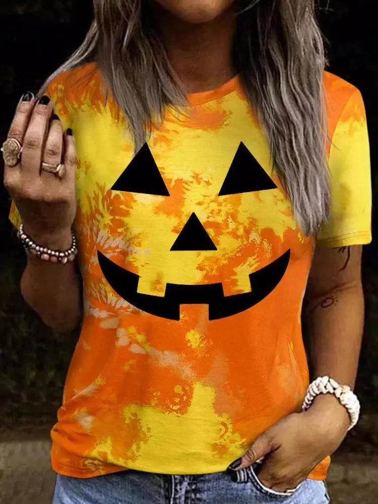 Halloween Pumpkin Face Tie Dye T-Shirt