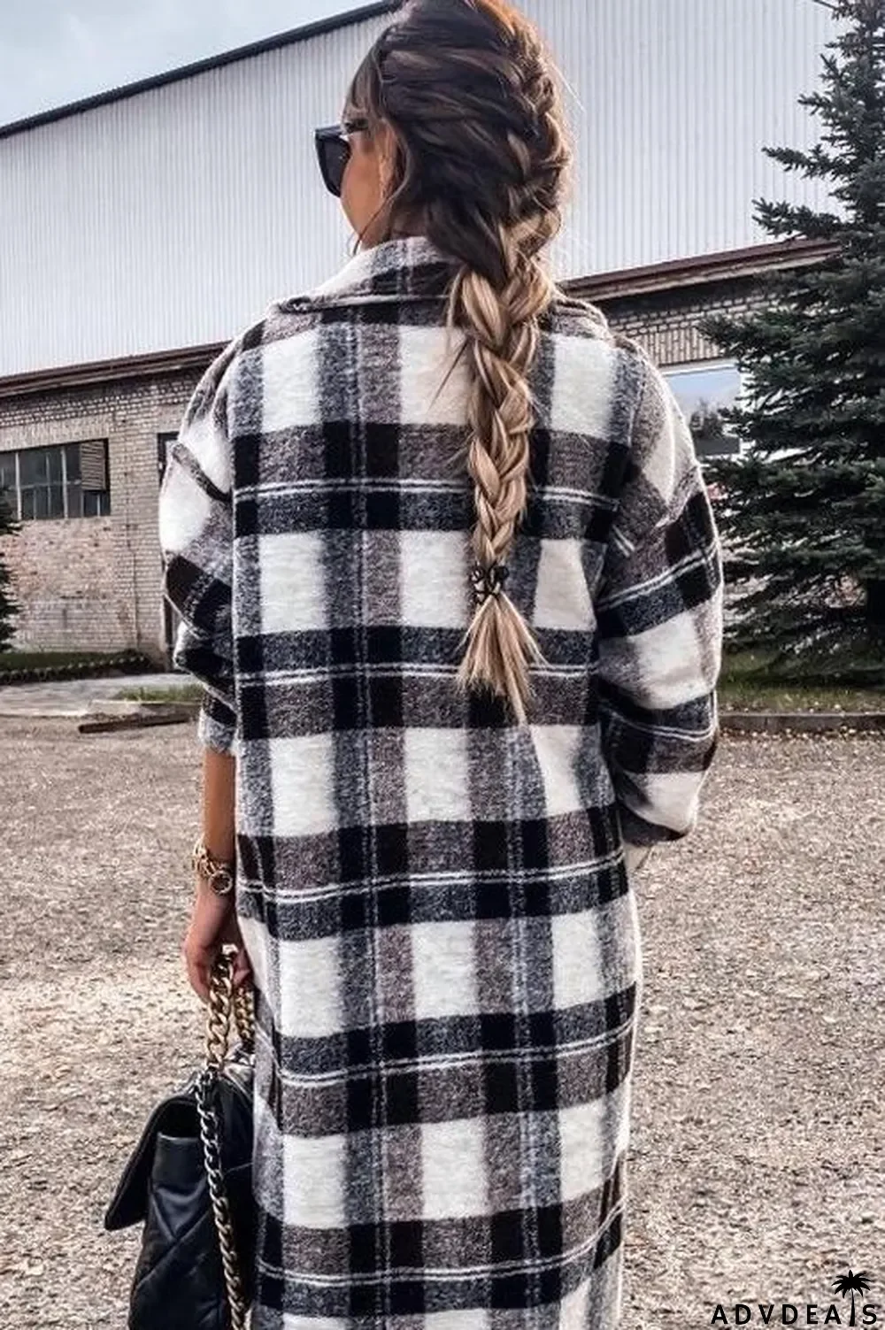 New Fashion Plaid Long Woolen Coat