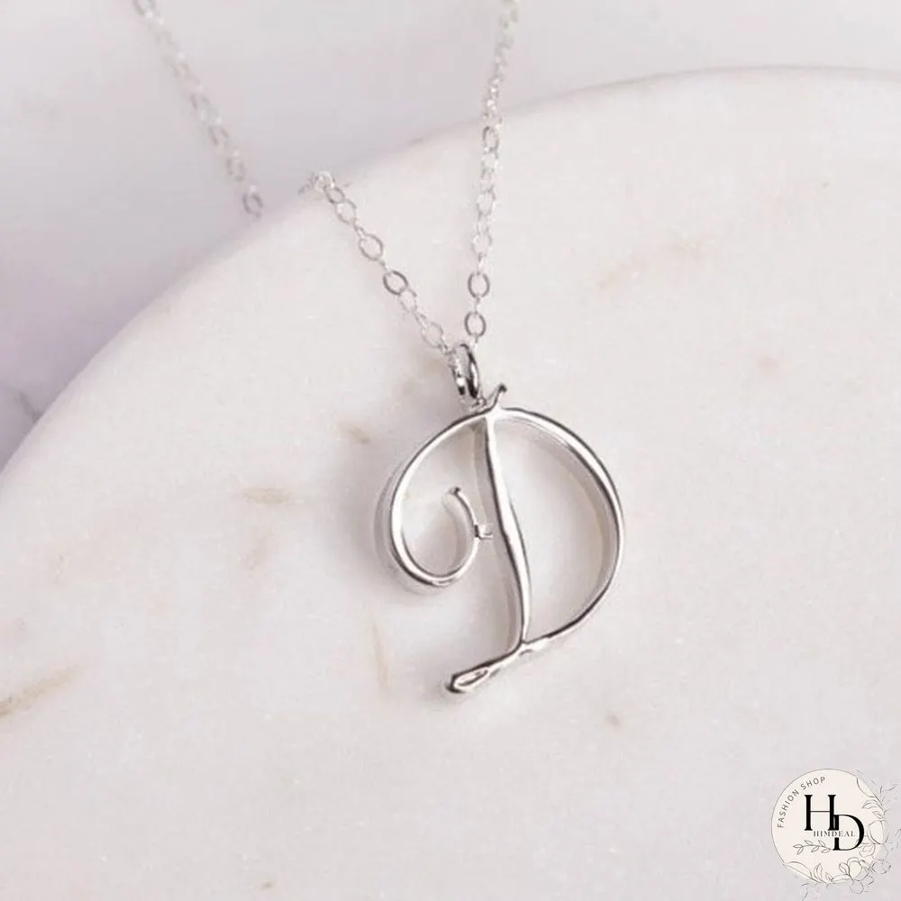 Letter Name Necklace Alphabet Initial Cursive Gold Silver Personalized Bridesmaid Gift